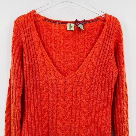HWR Monogram Anthropologie Size Medium Orange Thin Knit V Neck Wool Sweater - Picture 2 of 9
